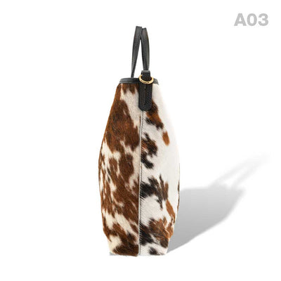 [A03] Kira - praktische Tote Bag Handtasche aus Fell Natur und Schwarzem Leder