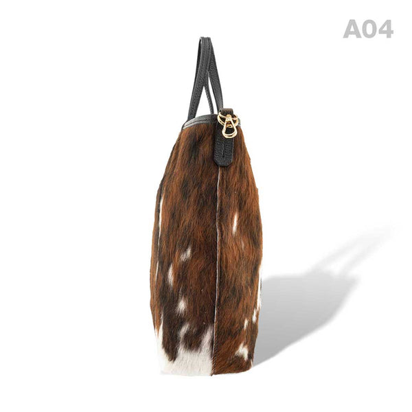 [A04] Kira - praktische Tote Bag Handtasche aus Fell Natur und Schwarzem Leder