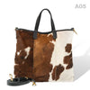 [A05] Kira - praktische Tote Bag Handtasche aus Fell Natur und Schwarzem Leder
