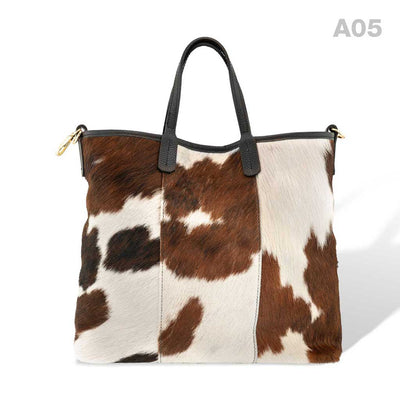 [A05] Kira - praktische Tote Bag Handtasche aus Fell Natur und Schwarzem Leder