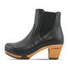 [Nero Glattleder] Lara Damen Clog Stiefelette mit biegsamer nachhaltiger Weidenholzsohle-holzclogs woody, woody schuhe, woody shoes, handgemachte holzschuhe aus österreich, kärnten, farbe: nero glattleder (schwarz)