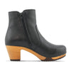 [Nero Glattleder] Lara Damen Clog Stiefelette mit biegsamer nachhaltiger Weidenholzsohle-holzclogs woody, woody schuhe, woody shoes, handgemachte holzschuhe aus österreich, kärnten, farbe: nero glattleder (schwarz)