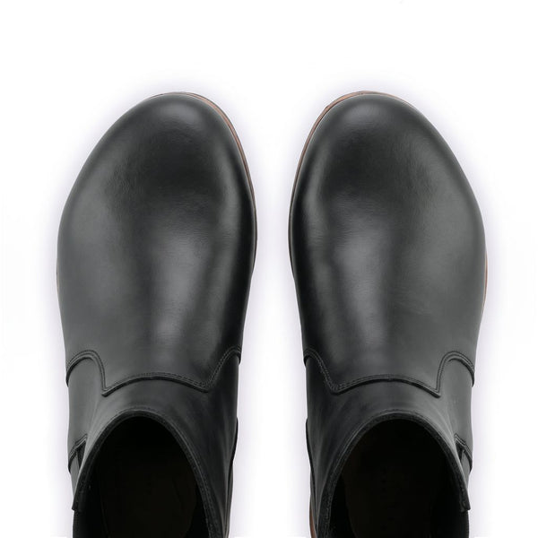 [Nero Glattleder] Lara Damen Clog Stiefelette mit biegsamer nachhaltiger Weidenholzsohle-holzclogs woody, woody schuhe, woody shoes, handgemachte holzschuhe aus österreich, kärnten, farbe: nero glattleder (schwarz)