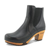 [Nero Glattleder] Lara Damen Clog Stiefelette mit biegsamer nachhaltiger Weidenholzsohle-holzclogs woody, woody schuhe, woody shoes, handgemachte holzschuhe aus österreich, kärnten, farbe: nero glattleder (schwarz)