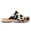 [Fell Kombi] Lea Fell, clogs damen mit biegsamer nachhaltiger holzsohle, farbe: fell kombi (kuh-print), holzclogs woody, woody schuhe, woody shoes, handgemachte holzschuhe aus österreich, kärnten