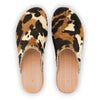 [Fell Kombi] Lea Fell, clogs damen mit biegsamer nachhaltiger holzsohle, farbe: fell kombi (kuh-print), holzclogs woody, woody schuhe, woody shoes, handgemachte holzschuhe aus österreich, kärnten