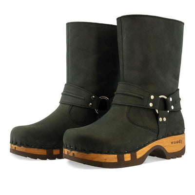 [Nero] leni, clog schlupfstiefel damen mit biegsamer nachhaltiger holzsohle, holzclogs woody, woody schuhe, woody shoes, handgemachte holzschuhe aus österreich, kärnten, farbe: nero (schwarz)