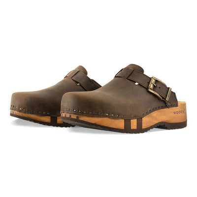 leon, clogs herren mit biegsamer nachhaltiger holzsohle, farbe: caffe-braun, holzclogs woody, woody schuhe, woody shoes, handgemachte holzschuhe aus österreich, kärnten