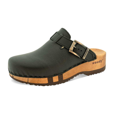 leon, clogs herren mit biegsamer nachhaltiger holzsohle, farbe: nero-schwarz, holzclogs woody, woody schuhe, woody shoes, handgemachte holzschuhe aus österreich, kärnten