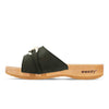 modell-lina-farbe: nero_clogs pantoletten damen mit biegsamer nachhaltiger weidenholzsohle, holzclogs woody, woody schuhe, woody shoes, handgemachte holzschuhe aus österreich, kärnten, metal-accessoires-inchrome-optic. Damenclogs, Damen Clogs - Clogs Dame