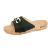 modell-lina-farbe: nero_clogs pantoletten damen mit biegsamer nachhaltiger weidenholzsohle, holzclogs woody, woody schuhe, woody shoes, handgemachte holzschuhe aus österreich, kärnten, metal-accessoires-inchrome-optic. Damenclogs, Damen Clogs - Clogs Dame