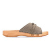 modell-lina-farbe: sand_clogs pantoletten damen mit biegsamer nachhaltiger weidenholzsohle, holzclogs woody, woody schuhe, woody shoes, handgemachte holzschuhe aus österreich, kärnten, metal-accessoires-inchrome-optic. Damenclogs, Damen Clogs - Clogs Dame