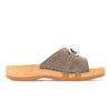 modell-lina-farbe: sand_clogs pantoletten damen mit biegsamer nachhaltiger weidenholzsohle, holzclogs woody, woody schuhe, woody shoes, handgemachte holzschuhe aus österreich, kärnten, metal-accessoires-inchrome-optic. Damenclogs, Damen Clogs - Clogs Dame