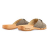 modell-lina-farbe: sand_clogs pantoletten damen mit biegsamer nachhaltiger weidenholzsohle, holzclogs woody, woody schuhe, woody shoes, handgemachte holzschuhe aus österreich, kärnten, metal-accessoires-inchrome-optic. Damenclogs, Damen Clogs - Clogs Dame
