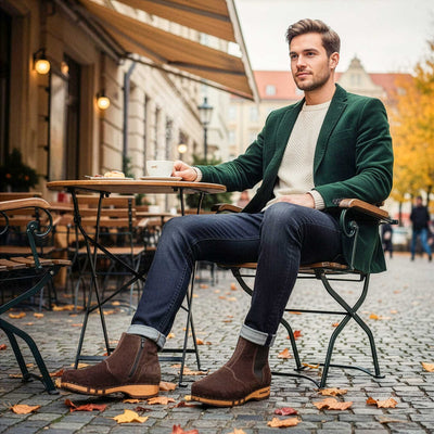 [Chocolate] Louis Herren Stiefelette, Herrenclog von woody Schuhe. Clogs mit biegsamer Holzsohle und Holzfußbett. Herrenclogs, Holzclogs kaufen. Clogs online bestellen, Farbe: chocolate (braun)