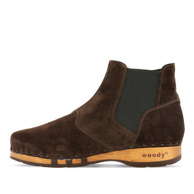 [Chocolate] Louis Herren Stiefelette, Herrenclog von woody Schuhe. Clogs mit biegsamer Holzsohle und Holzfußbett. Herrenclogs, Holzclogs kaufen. Clogs online bestellen, Farbe: chocolate (braun)