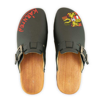 lukas kärnten, clogs herren mit stick und biegsamer nachhaltiger holzsohle, der bestseller, farbe: schwarz, holzclogs woody, woody schuhe, woody shoes, handgemachte holzschuhe aus österreich, kärnten