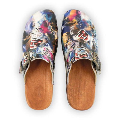 [Sex & Rock'n'Roll] lukas, clogs herren mit biegsamer nachhaltiger holzsohle, der bestseller, farbe: sex & rock'n'roll (multicolor), holzclogs woody, woody schuhe, woody shoes, handgemachte holzschuhe aus österreich, kärnten