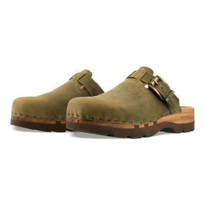 [Olivia] lukas, clogs herren mit biegsamer nachhaltiger holzsohle, der bestseller, farbe: olivia (grün), holzclogs woody, woody schuhe, woody shoes, handgemachte holzschuhe aus österreich, kärnten