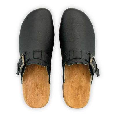 [Schwarz] lukas, clogs herren mit biegsamer nachhaltiger holzsohle, der bestseller, farbe: schwarz, holzclogs woody, woody schuhe, woody shoes, handgemachte holzschuhe aus österreich, kärnten