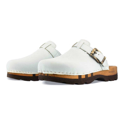 [Weiss] lukas, clogs herren mit biegsamer nachhaltiger holzsohle, der bestseller, farbe: weiss, holzclogs woody, woody schuhe, woody shoes, handgemachte holzschuhe aus österreich, kärnten