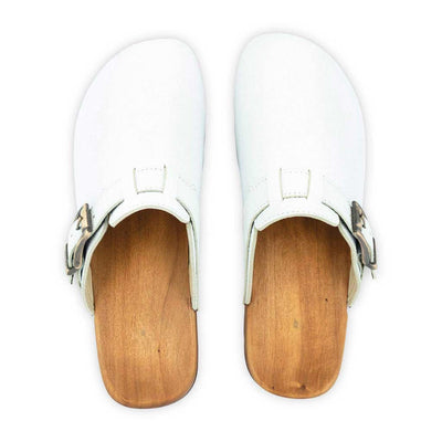 [Weiss] lukas, clogs herren mit biegsamer nachhaltiger holzsohle, der bestseller, farbe: weiss, holzclogs woody, woody schuhe, woody shoes, handgemachte holzschuhe aus österreich, kärnten