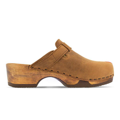 manu kärnten, clogs damen mit stick und biegsamer nachhaltiger holzsohle, der bestseller, farbe: tabacco-braun, holzclogs woody, woody schuhe, woody shoes, handgemachte holzschuhe aus österreich, kärnten