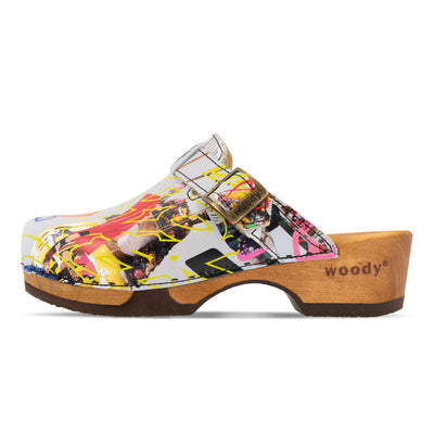 manu, clogs damen mit biegsamer nachhaltiger holzsohle, der bestseller, farbe: kaiser franz joseph (multicolor), holzclogs woody, woody schuhe, woody shoes, handgemachte holzschuhe aus österreich, kärnten