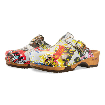 manu, clogs damen mit biegsamer nachhaltiger holzsohle, der bestseller, farbe: kaiser franz joseph (multicolor), holzclogs woody, woody schuhe, woody shoes, handgemachte holzschuhe aus österreich, kärnten
