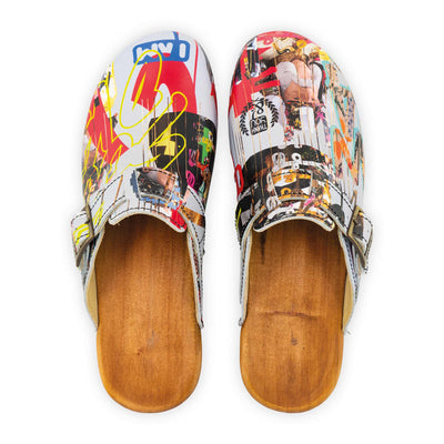 manu, clogs damen mit biegsamer nachhaltiger holzsohle, der bestseller, farbe: kaiser franz joseph (multicolor), holzclogs woody, woody schuhe, woody shoes, handgemachte holzschuhe aus österreich, kärnten