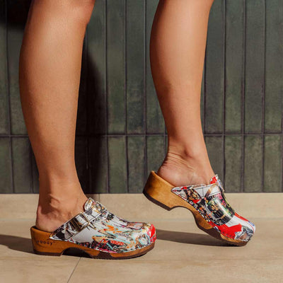 [Kaiser Franz Joseph] Kaiser Franz Joseph] Heike, clog lammfell gefütterter clog stiefel damen mit biegsamer nachhaltiger holzsohle, farbe: kaiser franz joseph (multicolor), holzclogs woody, woody schuhe, woody shoes, handgemachte holzschuhe aus österreich, kärnten