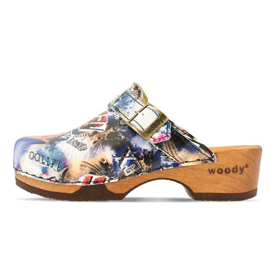 manu, clogs damen mit biegsamer nachhaltiger holzsohle, der bestseller, farbe: sex & rock'n'roll (multicolor), holzclogs woody, woody schuhe, woody shoes, handgemachte holzschuhe aus österreich, kärnten