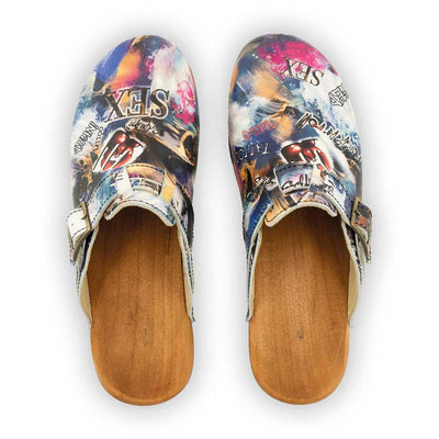manu, clogs damen mit biegsamer nachhaltiger holzsohle, der bestseller, farbe: sex & rock'n'roll (multicolor), holzclogs woody, woody schuhe, woody shoes, handgemachte holzschuhe aus österreich, kärnten