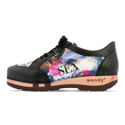 [Sex & Rock'n'Roll] Clogs Damen Sneaker Mary Schwarz Leopard Damenclogs Sneaker woody Schuhe. mary-farbe: sex and rock'n'roll (multicolor)-schwarz_sneaker-damen-woody-holzschuhe