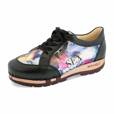 [Sex & Rock'n'Roll] Clogs Damen Sneaker Mary Schwarz Leopard Damenclogs Sneaker woody Schuhe. mary-farbe: sex and rock'n'roll (multicolor)-schwarz_sneaker-damen-woody-holzschuhe