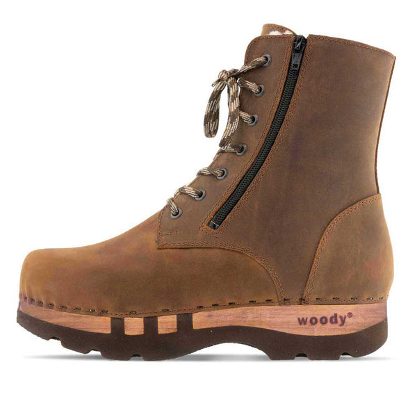 [Tabacco] Matteo Herren Clog - Boots / Stiefel mit biegsamer, nachhaltiger Holzsohle. Farbe: tabacco (braun). Holzclogs Woody Schuhe, Woody Shoes, handgemachte Holzschuhe aus Österreich, Kärnten