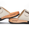maxima, pantoletten clogs damen mit biegsamer nachhaltiger holzsohle, der bestseller, farbe: creme, holzclogs woody, woody schuhe, woody shoes, handgemachte holzschuhe aus österreich, kärnten