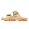 maxima, pantoletten clogs damen mit biegsamer nachhaltiger holzsohle, der bestseller, farbe: gold, holzclogs woody, woody schuhe, woody shoes, handgemachte holzschuhe aus österreich, kärnten