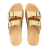 maxima, pantoletten clogs damen mit biegsamer nachhaltiger holzsohle, der bestseller, farbe: gold, holzclogs woody, woody schuhe, woody shoes, handgemachte holzschuhe aus österreich, kärnten