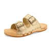 maxima, pantoletten clogs damen mit biegsamer nachhaltiger holzsohle, der bestseller, farbe: gold, holzclogs woody, woody schuhe, woody shoes, handgemachte holzschuhe aus österreich, kärnten