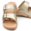 maxima, pantoletten clogs damen mit biegsamer nachhaltiger holzsohle, der bestseller, farbe: gold, holzclogs woody, woody schuhe, woody shoes, handgemachte holzschuhe aus österreich, kärnten