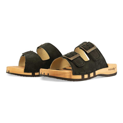 maxima, pantoletten clogs damen mit biegsamer nachhaltiger holzsohle, der bestseller, farbe: nero, holzclogs woody, woody schuhe, woody shoes, handgemachte holzschuhe aus österreich, kärnten