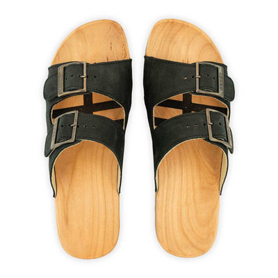 maxima, pantoletten clogs damen mit biegsamer nachhaltiger holzsohle, der bestseller, farbe: nero, holzclogs woody, woody schuhe, woody shoes, handgemachte holzschuhe aus österreich, kärnten