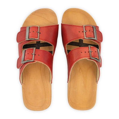 maxima, pantoletten clogs damen mit biegsamer nachhaltiger holzsohle, der bestseller, farbe: rosso, holzclogs woody, woody schuhe, woody shoes, handgemachte holzschuhe aus österreich, kärnten