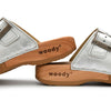 maxima, pantoletten clogs damen mit biegsamer nachhaltiger holzsohle, der bestseller, farbe: silber, holzclogs woody, woody schuhe, woody shoes, handgemachte holzschuhe aus österreich, kärnten