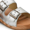 maxima, pantoletten clogs damen mit biegsamer nachhaltiger holzsohle, der bestseller, farbe: silber, holzclogs woody, woody schuhe, woody shoes, handgemachte holzschuhe aus österreich, kärnten