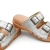 maxima, pantoletten clogs damen mit biegsamer nachhaltiger holzsohle, der bestseller, farbe: silber, holzclogs woody, woody schuhe, woody shoes, handgemachte holzschuhe aus österreich, kärnten