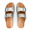 maxima, pantoletten clogs damen mit biegsamer nachhaltiger holzsohle, der bestseller, farbe: silber, holzclogs woody, woody schuhe, woody shoes, handgemachte holzschuhe aus österreich, kärnten