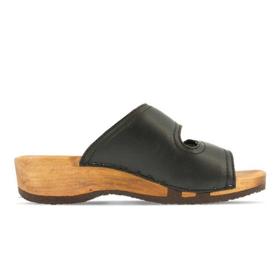 melanie, pantoletten clogs damen mit biegsamer nachhaltiger holzsohle, der bestseller, farbe: schwarz, holzclogs woody, woody schuhe, woody shoes, handgemachte holzschuhe aus österreich, kärnten