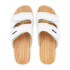 melanie, pantoletten clogs damen mit biegsamer nachhaltiger holzsohle, der bestseller, farbe: weiss, holzclogs woody, woody schuhe, woody shoes, handgemachte holzschuhe aus österreich, kärnten